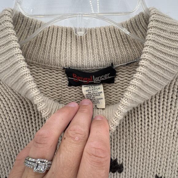 Vintage 1970s Bengal Lancer Mens XL Cable Knit Moose Head Chunky Sweater Grandpa - Picture 5 of 10